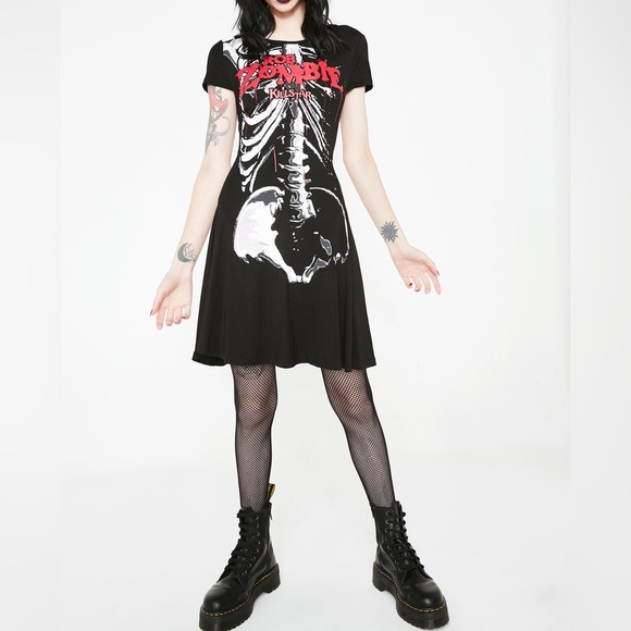 Killstar x Rob Zombie Foxy Bones Skater Dress in Black Size Medium - Picture 5 of 8